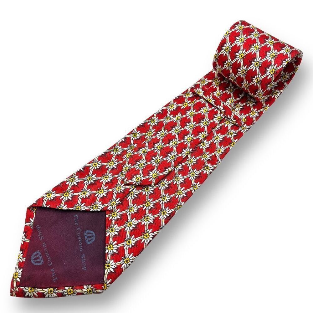 THE CUSTOM SHOP EUC Men’s Handmade Daisy Flower Geometric Check 100% Silk Tie